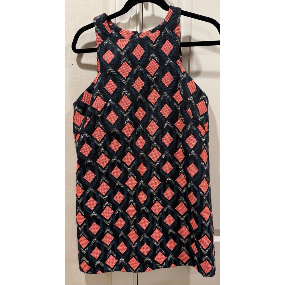 MILLY Angular Diamond Jacquard Geometric Tweed Shift Dress Size 6 Black Coral - Picture 4 of 6